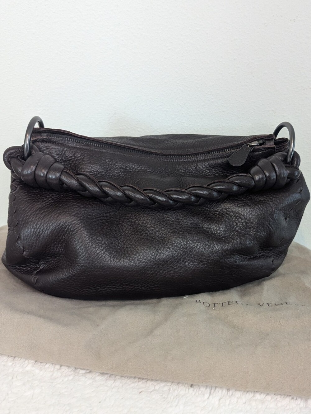 Bottega Veneta Dark Brown Cervo Deerskin Baseball Stitch Slouchy Hobo Bag